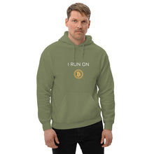 Load image into Gallery viewer, I Run On Bitcoin Crypto Coin Unisex Hoodie - Model WFOGCC