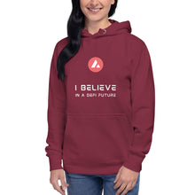 Load image into Gallery viewer, Avalanche I believe In A DeFi Future Unisex Hoodie - Model WARBWWF