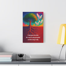 Load image into Gallery viewer, Gratitude for Fathers Wall Canvas - A dad gives his kids the roots to stay grounded and the wings to fly
