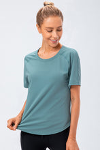 Load image into Gallery viewer, Curved Hem Raglan Sleeve Athletic T-Shirt For Women
