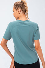 Load image into Gallery viewer, Curved Hem Raglan Sleeve Athletic T-Shirt For Women

