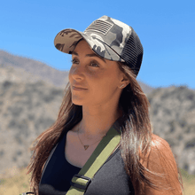 Load image into Gallery viewer, American Flag Trucker Hat with Adjustable Strap
