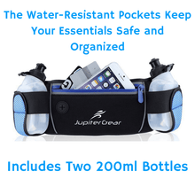 Load image into Gallery viewer, Running Hydration Belt Waist Bag with Water-Resistant Pockets and 2 Water Bottles for Outdoor Sports
