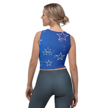 Load image into Gallery viewer, Women&#39;s Stars on Blue Crop Top
