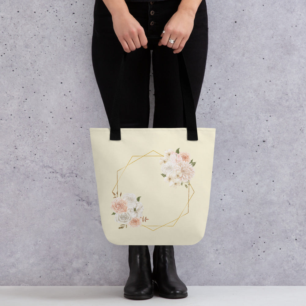 Floral Twins Apricot White Tote Bag