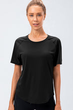 Load image into Gallery viewer, Curved Hem Raglan Sleeve Athletic T-Shirt For Women
