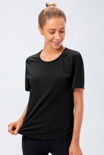Load image into Gallery viewer, Curved Hem Raglan Sleeve Athletic T-Shirt For Women
