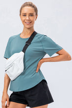 Load image into Gallery viewer, Curved Hem Raglan Sleeve Athletic T-Shirt For Women
