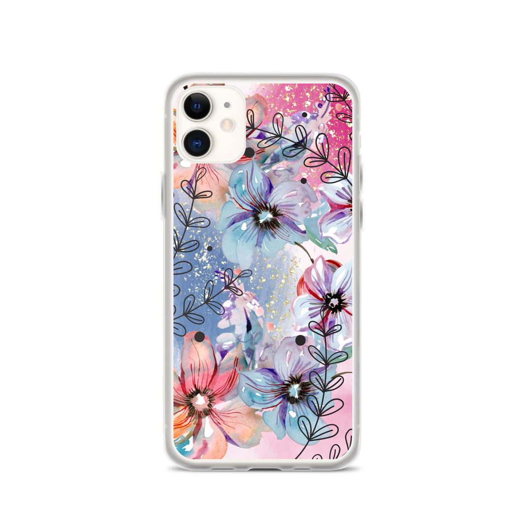 Blue And Pink Abstract Flowers Phone Case For iPhone 13 Pro Max iPhone 13 Pro And Other iPhone Models