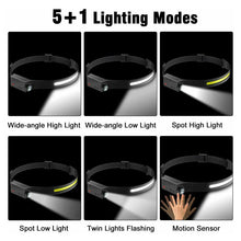 Load image into Gallery viewer, USB Rechargeable COB LED Headlamp Flashlight Multipurpose Use
