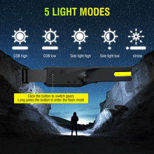 Load image into Gallery viewer, USB Rechargeable COB LED Headlamp Flashlight Multipurpose Use
