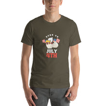 Load image into Gallery viewer, Born On July 4th Unisex T-Shirt White Red Print
