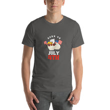 Load image into Gallery viewer, Born On July 4th Unisex T-Shirt White Red Print
