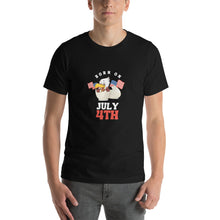 Load image into Gallery viewer, Born On July 4th Unisex T-Shirt White Red Print
