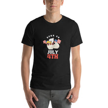 Load image into Gallery viewer, Born On July 4th Unisex T-Shirt White Red Print
