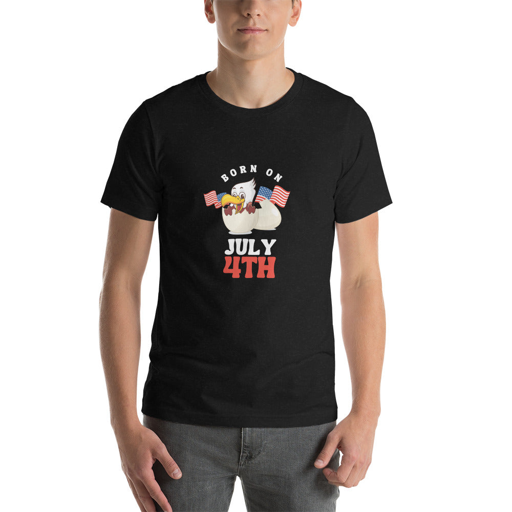 Born On July 4th Unisex T-Shirt White Red Print