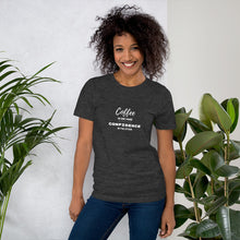Load image into Gallery viewer, Unisex T-Shirt - Coffee In One Hand Confidence In The Other All White Print
