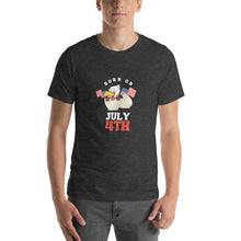 Load image into Gallery viewer, Born On July 4th Unisex T-Shirt White Red Print
