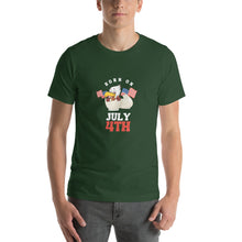 Load image into Gallery viewer, Born On July 4th Unisex T-Shirt White Red Print
