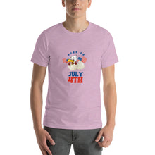 Load image into Gallery viewer, Born On July 4th Unisex T-Shirt Blue Red Print
