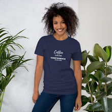 Load image into Gallery viewer, Unisex T-Shirt - Coffee In One Hand Confidence In The Other All White Print
