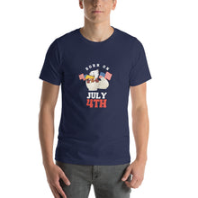 Load image into Gallery viewer, Born On July 4th Unisex T-Shirt White Red Print
