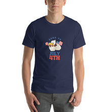 Load image into Gallery viewer, Born On July 4th Unisex T-Shirt Blue Red Print
