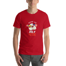 Load image into Gallery viewer, Born On July 4th Unisex T-Shirt White Red Print
