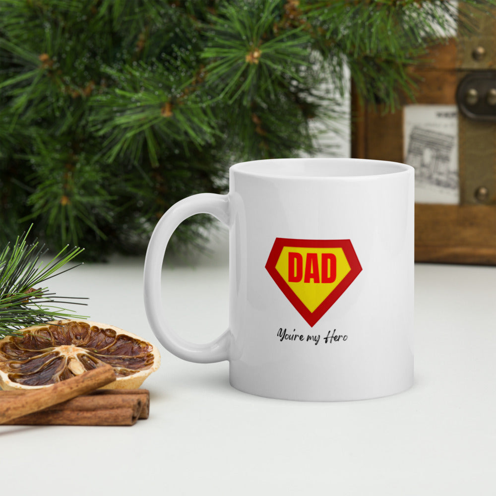 White Glossy Mug - Dad You're My Hero